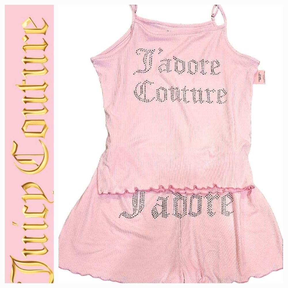 Juicy Couture  Rhinestone J'adore Couture 2-PC Ribbed Cami &‎ Short PJ Set- Pink